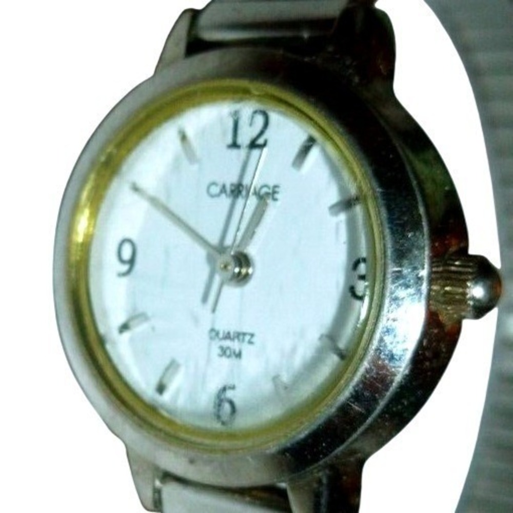 Carriage by Timex Womens Silver Tone Quartz Watch White Dial Expansion Band 30M